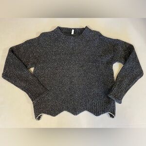 Raga Black & Silver Glitter Metallic Knit Sweater Scalloped Hem Size XS